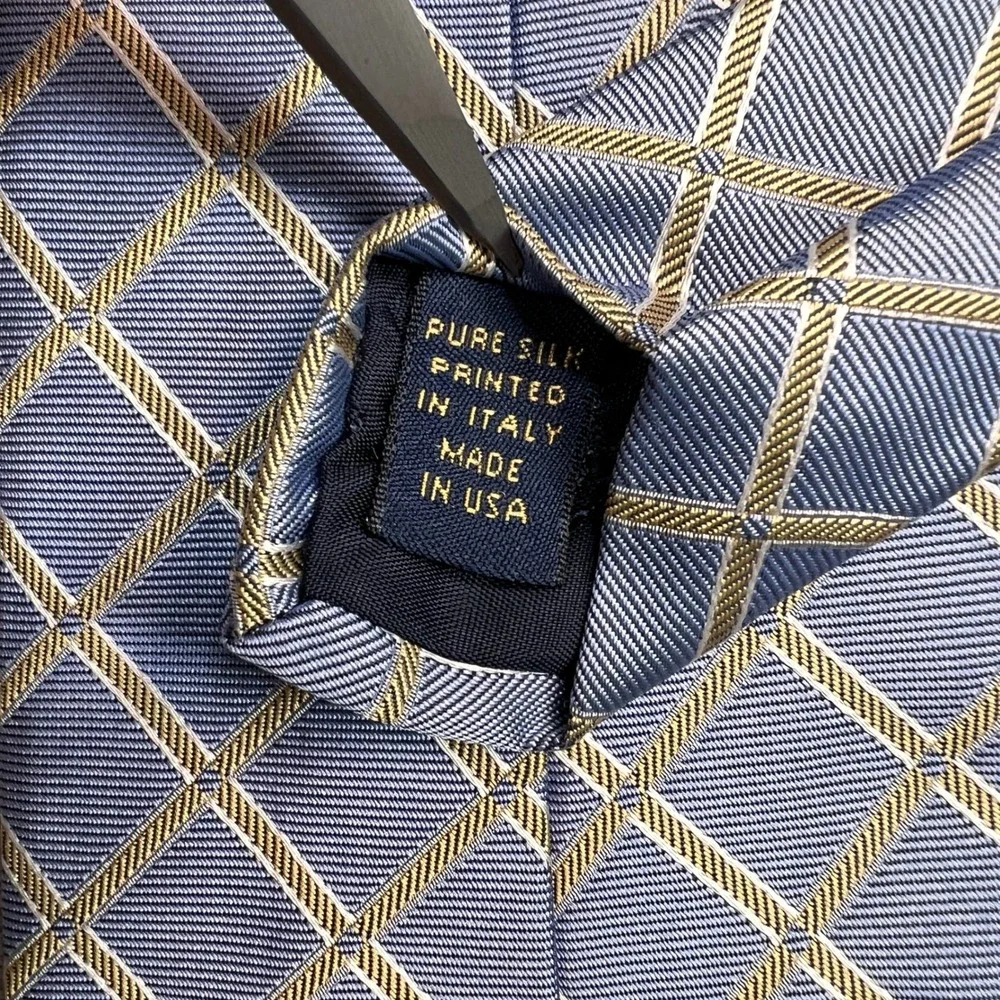Vintage Y2K Brooks Brothers‎ Silk Diamond Tie Men Blue Gold Preppy Italy Ivy USA